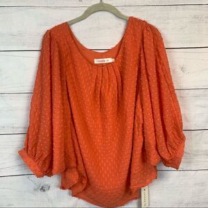 Cailey22 women summer dolman textured Orange Salmon Coral top blouse lined Large
